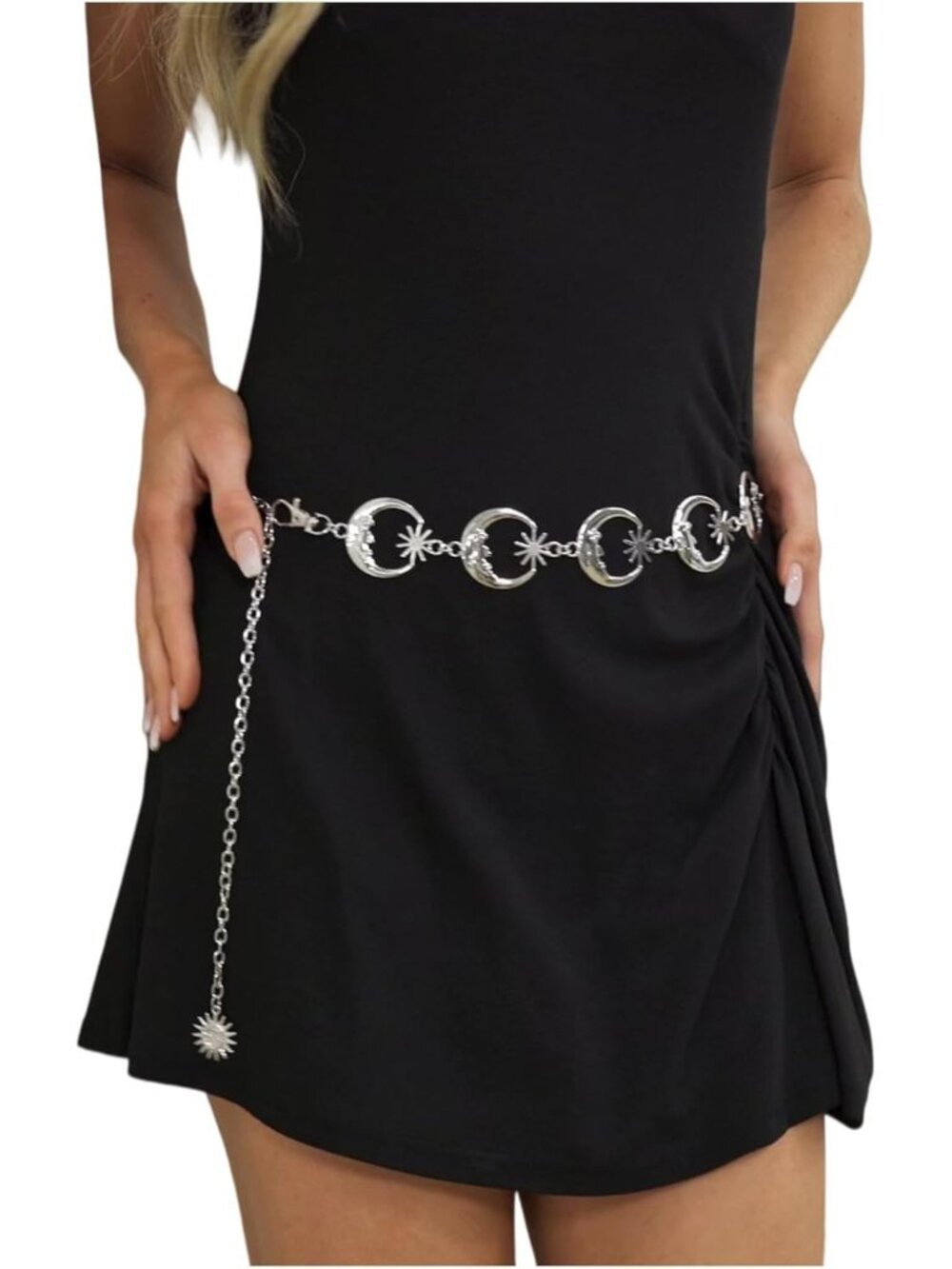 Adjustable Metal Chain Belt for Women - Sun Moon Western Style Waist Accessory